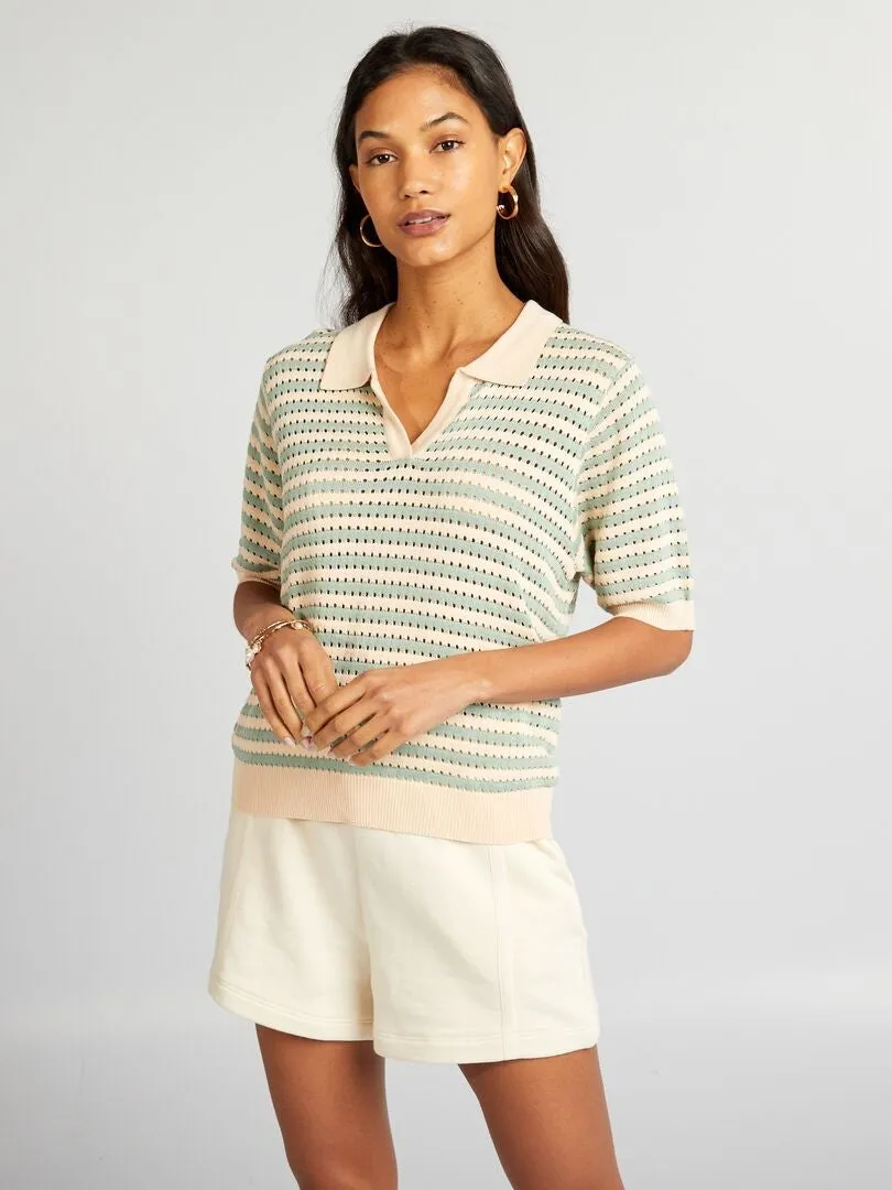 JERSEY DE MANGA CORTA CON CUELLO DE POLO  BEIGE