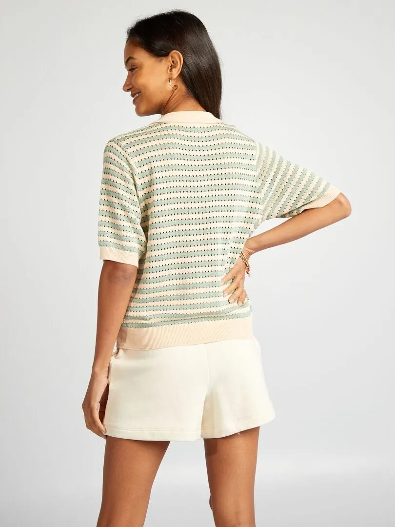 JERSEY DE MANGA CORTA CON CUELLO DE POLO  BEIGE