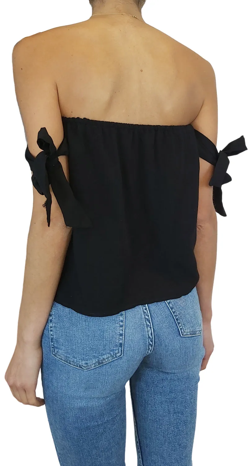 LALALOU Polera Pabilos Ajustables Negra