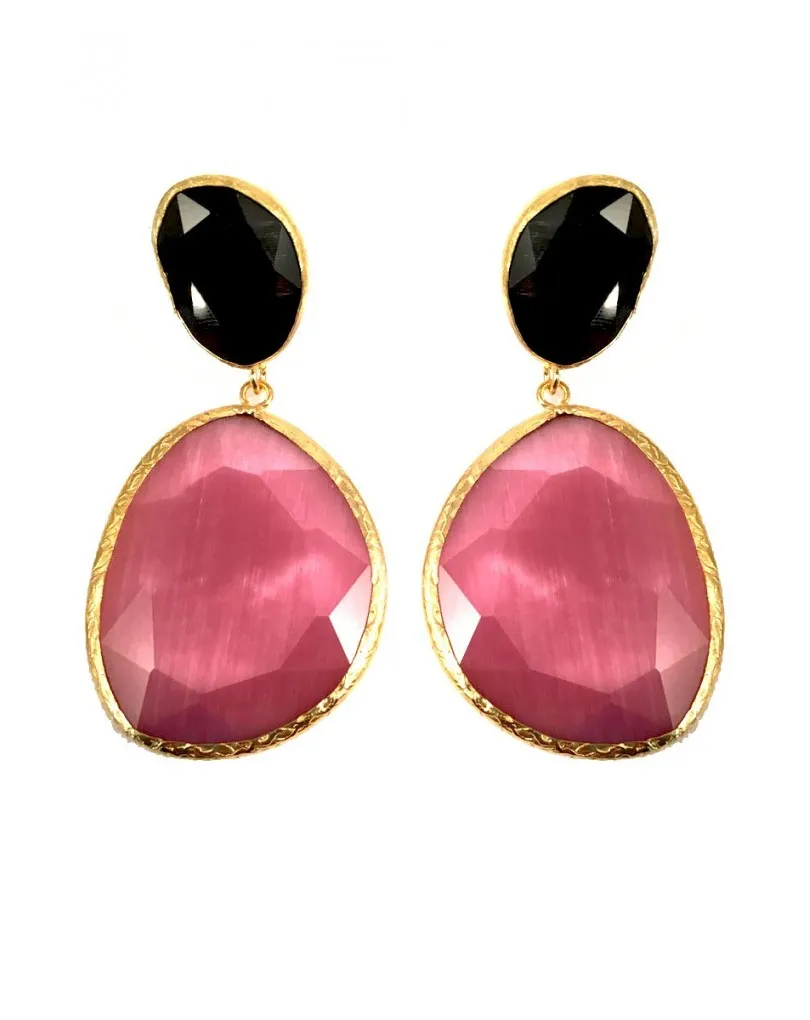 LARGOS PENDIENTES PARA BODAS ROSA Y NEGRO