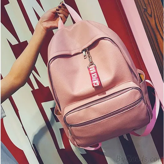 Leisure Chic Lichee Pattern Pink Large PU School Backpack