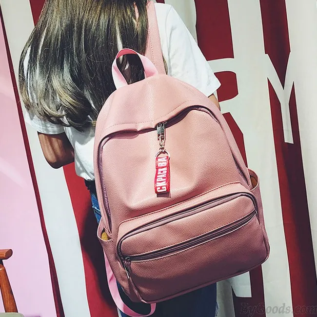 Leisure Chic Lichee Pattern Pink Large PU School Backpack