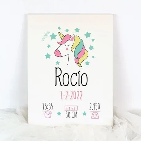 Lienzo datos de nacimiento Unicornio