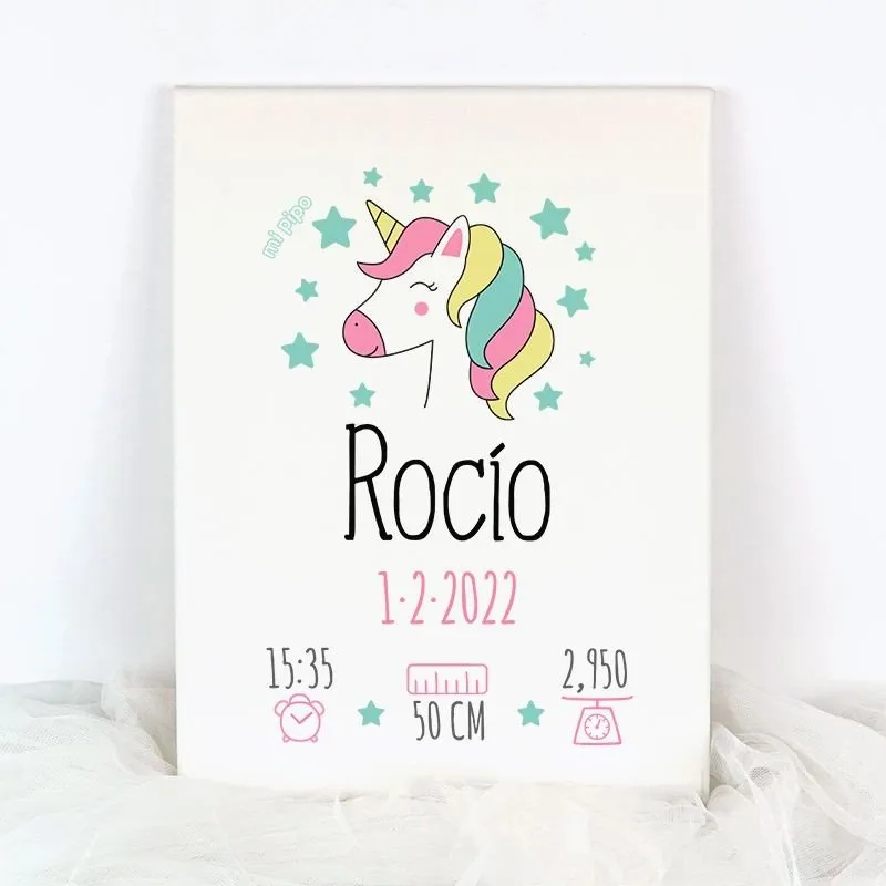 Lienzo datos de nacimiento Unicornio