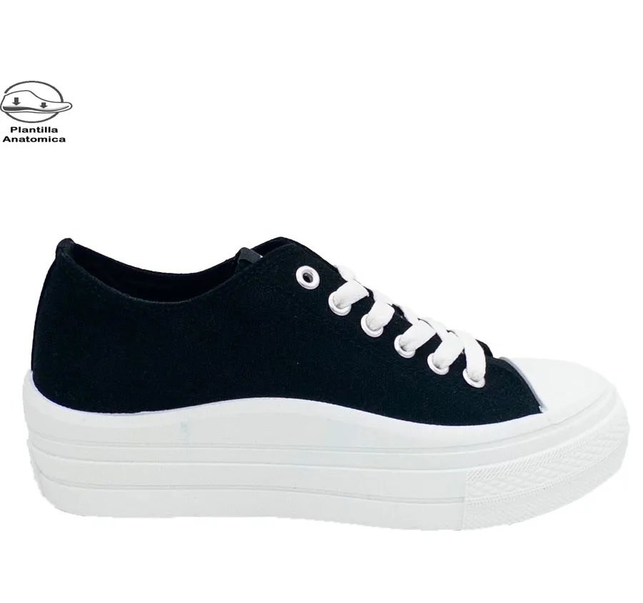 LONA SWEDEN KlE 231000 CLAVOY BASKET PUNTERA CALLE MUJER NEGRO PLANTILLA EXTRAÍBLE MEMORY SPONGE PLATAFORMA 3 CM 28505