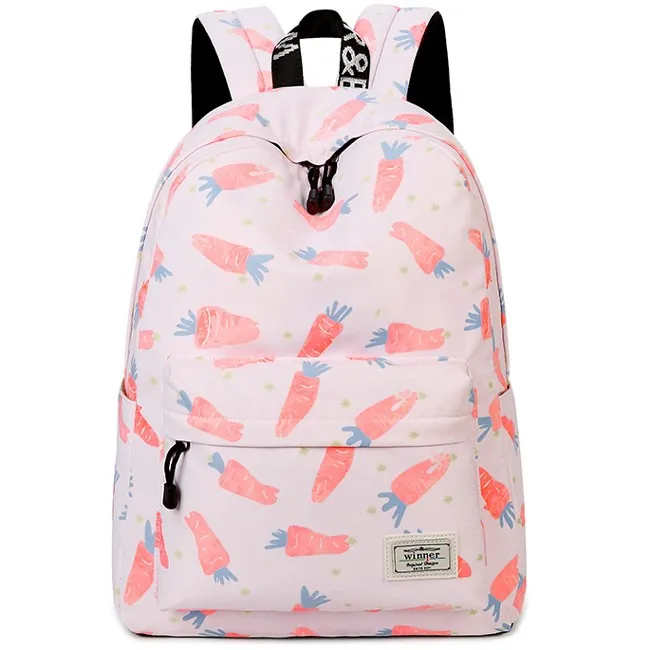 Lovely Canvas Fruit Cute Animal Vegetable Watercolour Carrot Painting Girls School Backpack