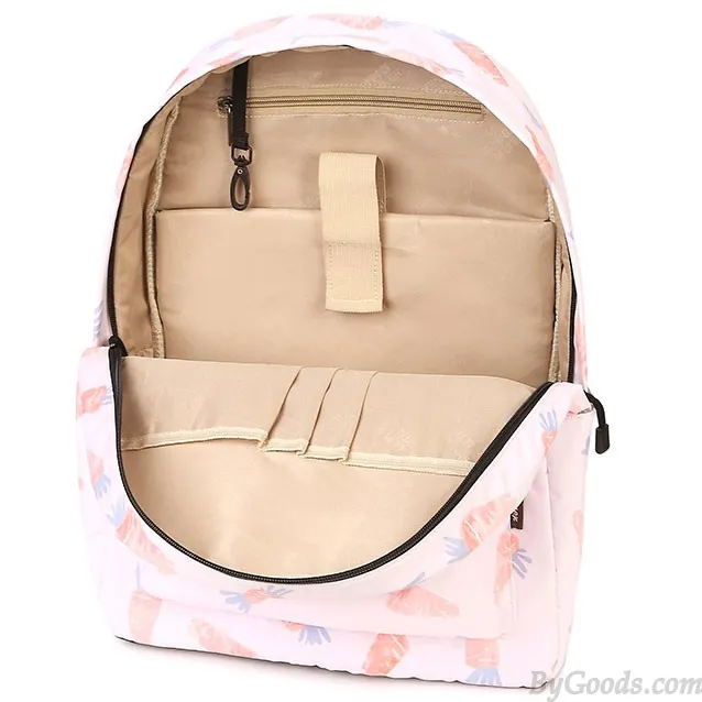 Lovely Canvas Fruit Cute Animal Vegetable Watercolour Carrot Painting Girls School Backpack