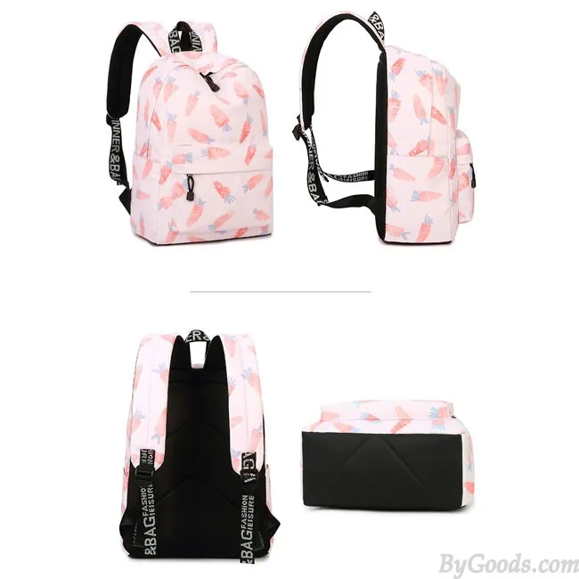 Lovely Canvas Fruit Cute Animal Vegetable Watercolour Carrot Painting Girls School Backpack