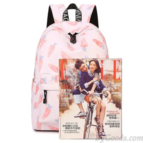 Lovely Canvas Fruit Cute Animal Vegetable Watercolour Carrot Painting Girls School Backpack