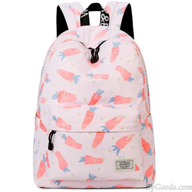 Lovely Canvas Fruit Cute Animal Vegetable Watercolour Carrot Painting Girls School Backpack