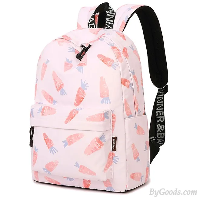 Lovely Canvas Fruit Cute Animal Vegetable Watercolour Carrot Painting Girls School Backpack