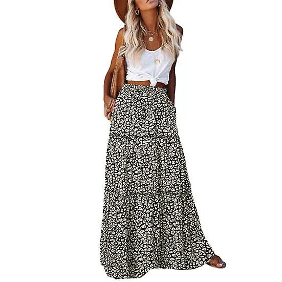 MAXI FALDA BOHOCHIC PARA MUJER CINTURA ALTA PATCHWORK DE LíNEA A PLISADA ESTAMPADO éTNICO VINTAGE PERFECTO PARA LAS VACACIONES 