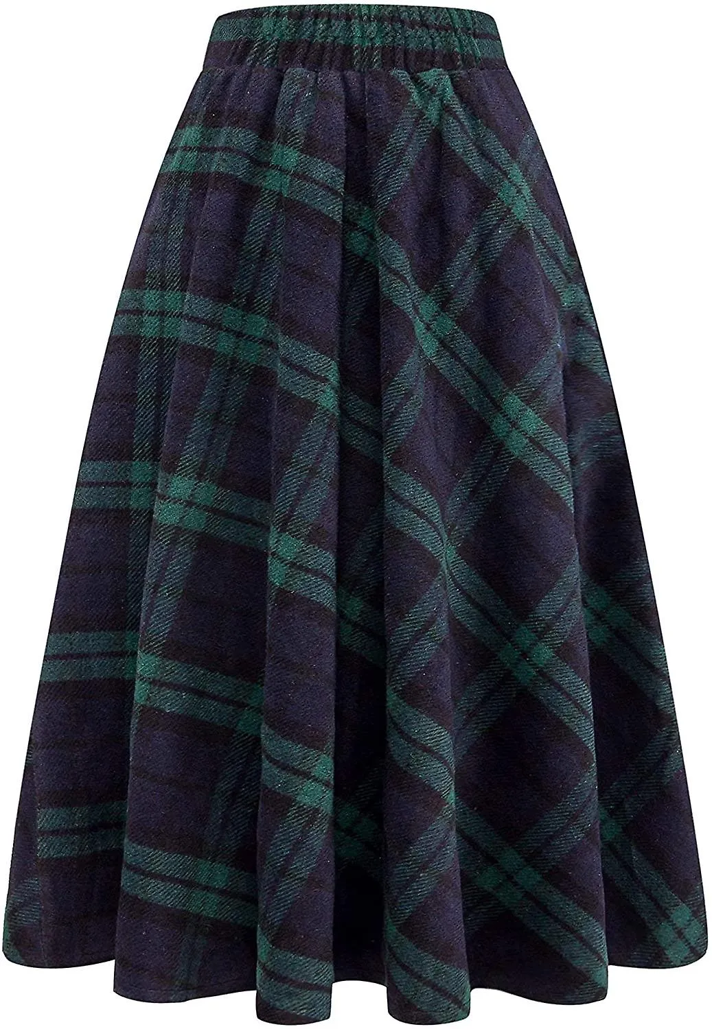 Maxi Faldas de Mujer Lana de Tartán Larga Cálida Con Cintura Elástica Plus Size