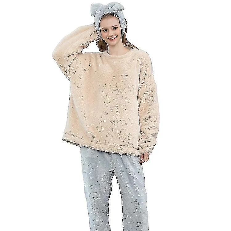 Miman Mujer Pijama de franela Loungewear Thicken Lana Manga Larga Ropa de dormir caliente
