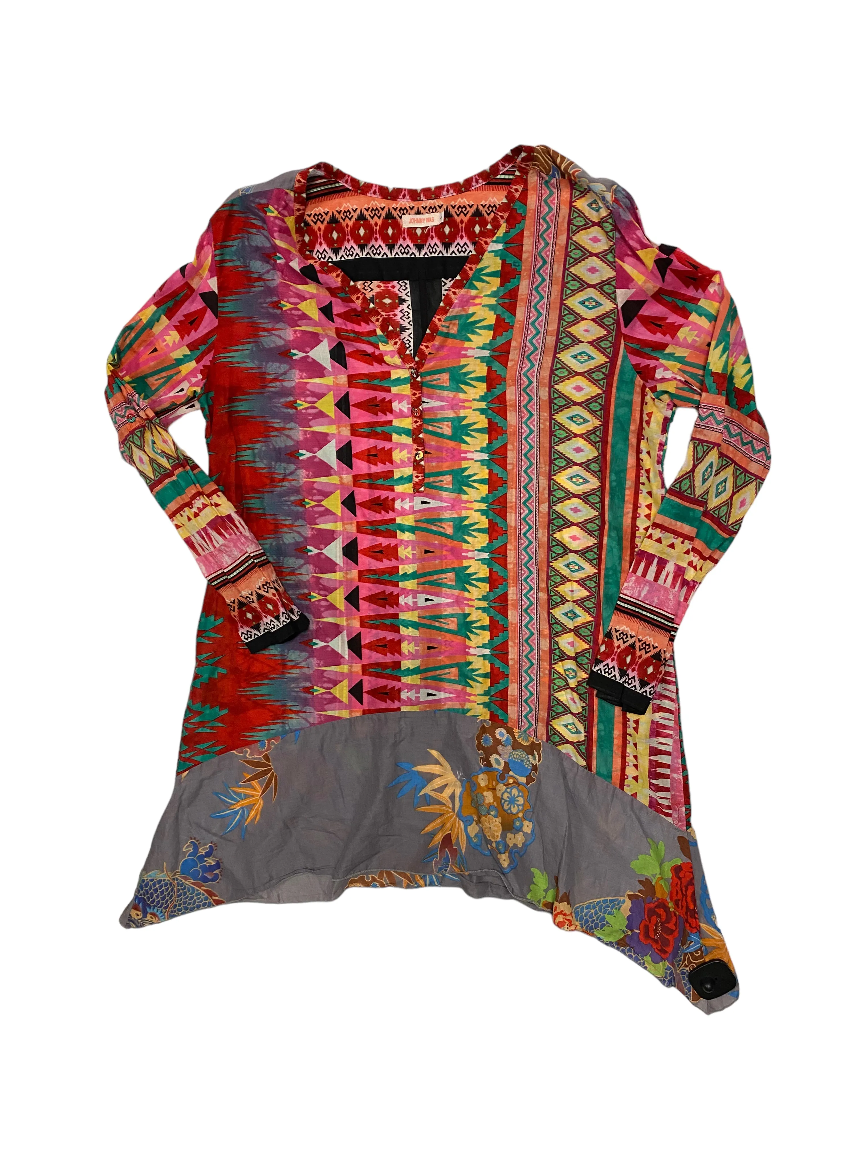 MULTICOLORED TUNIC DESIGNER JOHNNY WAS, SIZE L