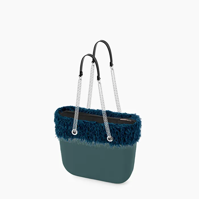 O bag cerceta con borde de plumas