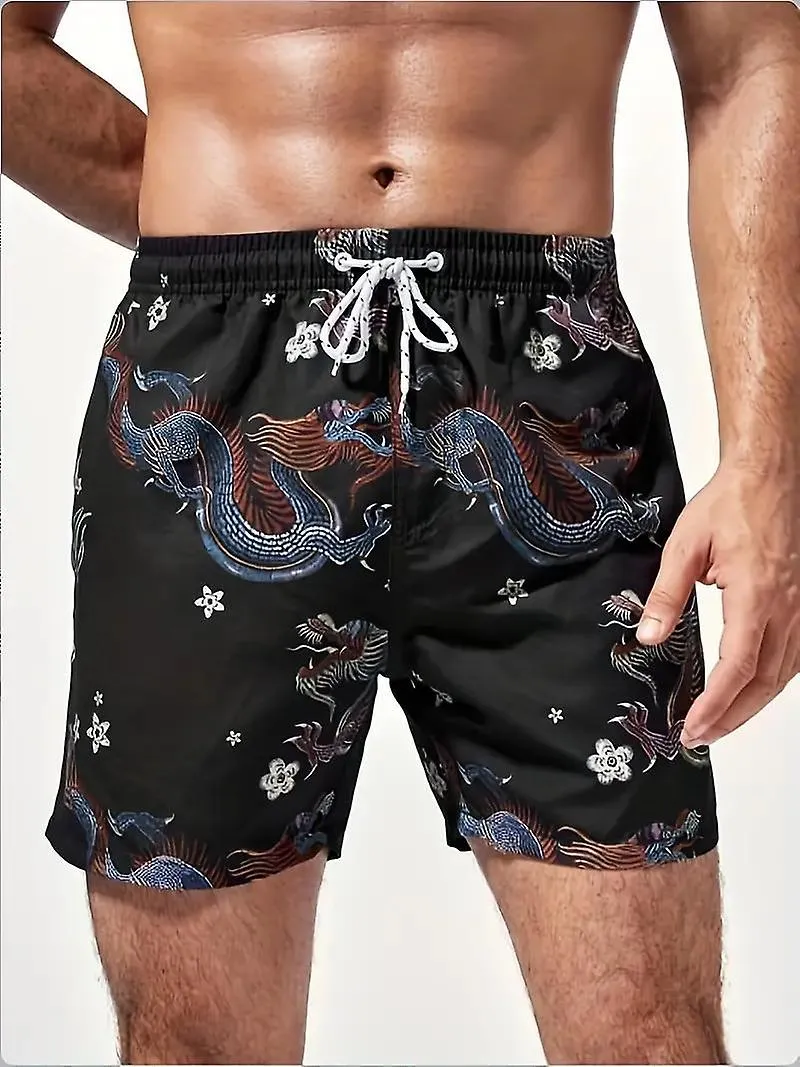 Pantalones cortos de tabla hawaiana de secado rápido para hombres con bolsillos, bañadores gráficos de cocotero casual con cordó