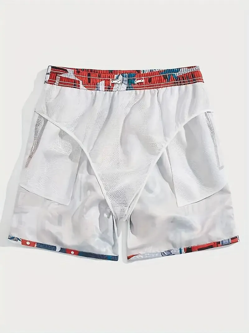 Pantalones cortos de tabla hawaiana de secado rápido para hombres con bolsillos, bañadores gráficos de cocotero casual con cordó