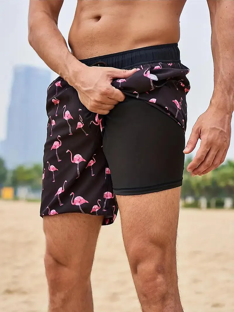Pantalones cortos de tabla seca rápida para hombres con bolsillos, gráfico de dibujos animados atlético Traje de baño con cordón