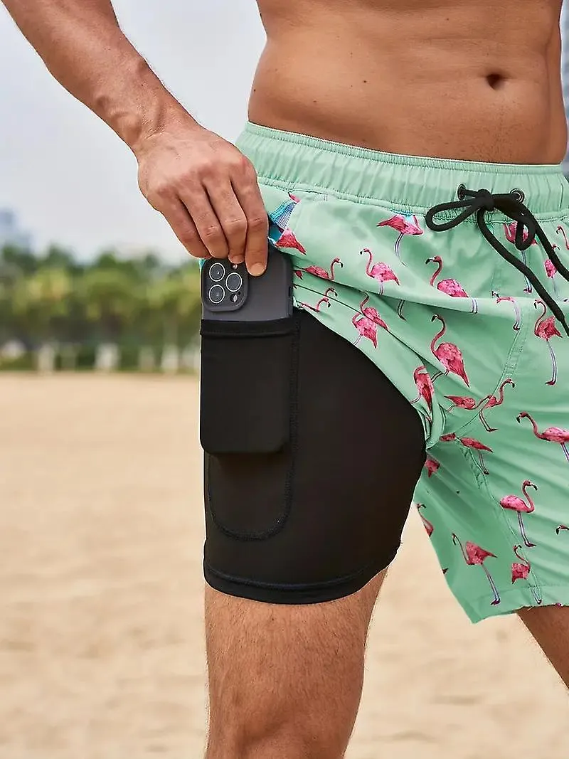 Pantalones cortos de tabla seca rápida para hombres con bolsillos, gráfico de dibujos animados atlético Traje de baño con cordón