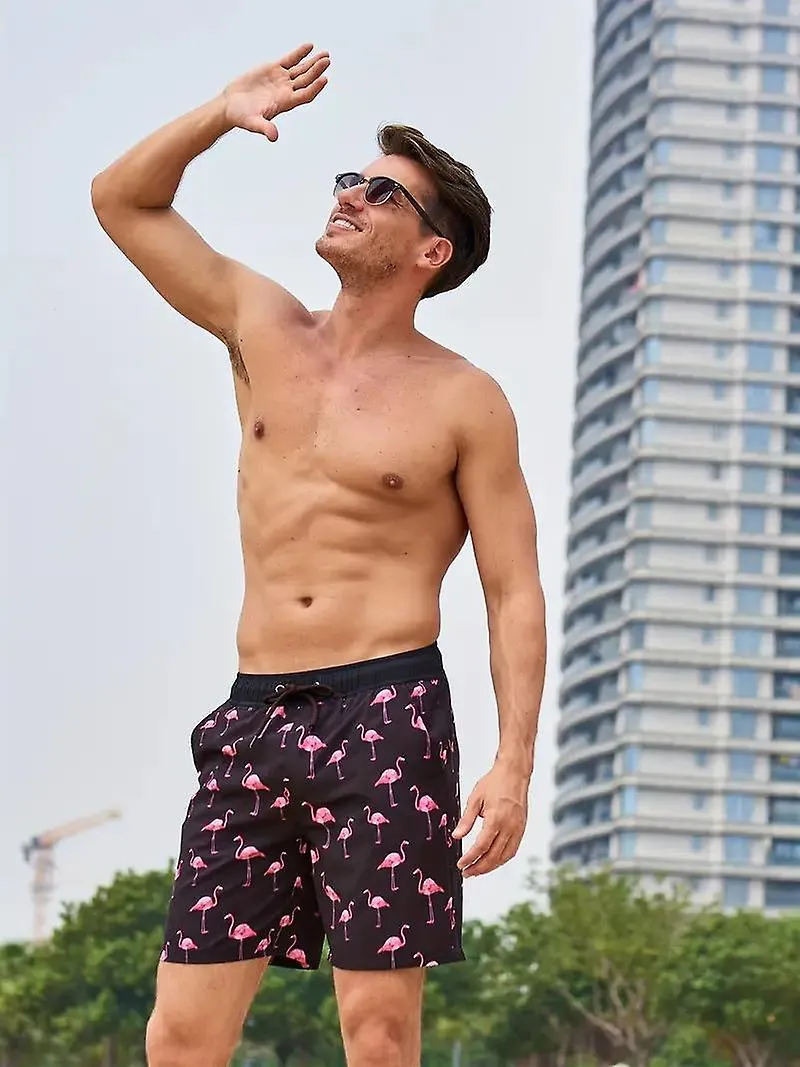 Pantalones cortos de tabla seca rápida para hombres con bolsillos, gráfico de dibujos animados atlético Traje de baño con cordón