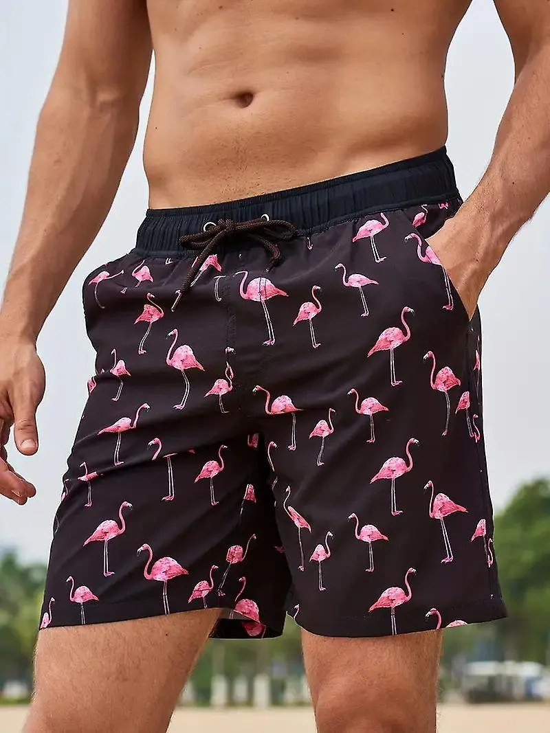 Pantalones cortos de tabla seca rápida para hombres con bolsillos, gráfico de dibujos animados atlético Traje de baño con cordón