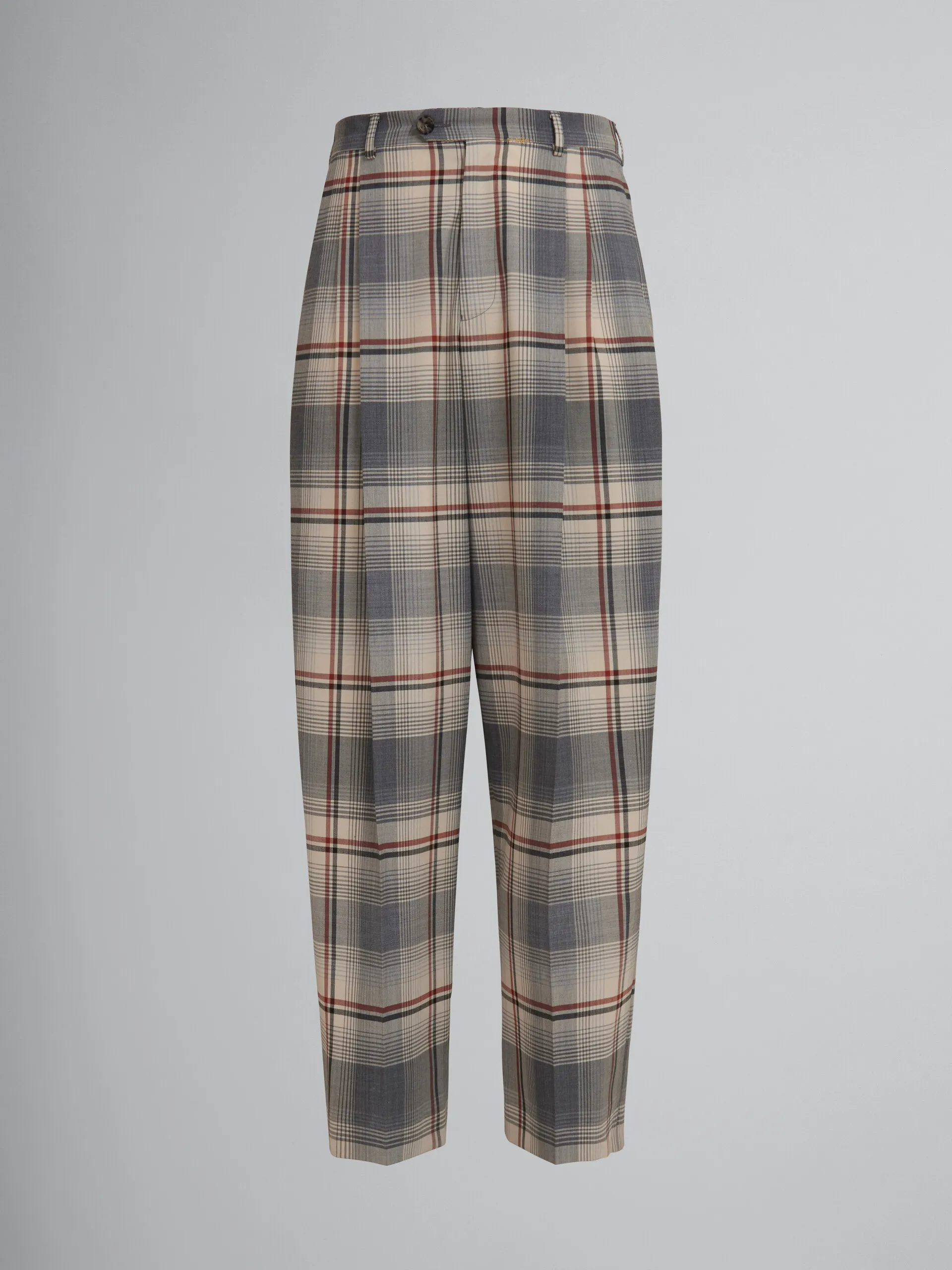 Pantalones de pinzas grises de lana a cuadros