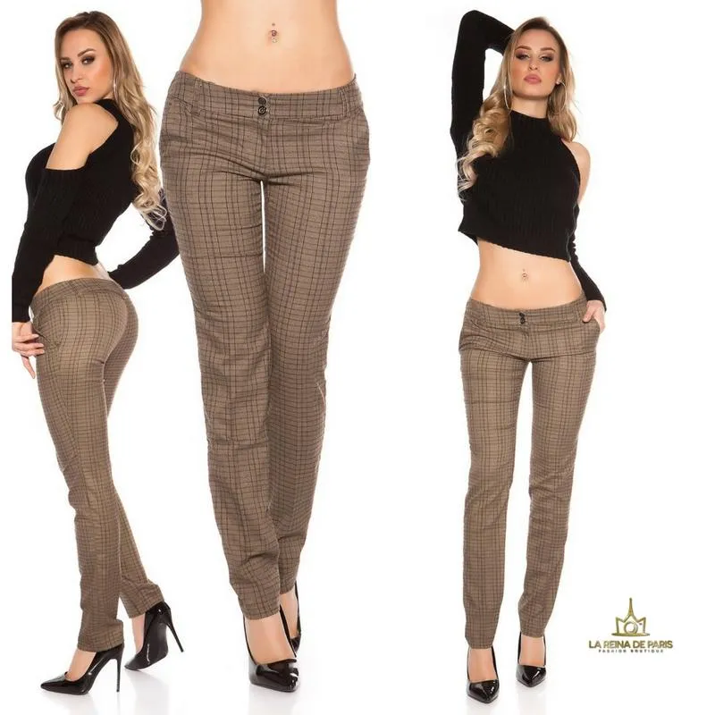 Pantalones rectos tartán brillante 