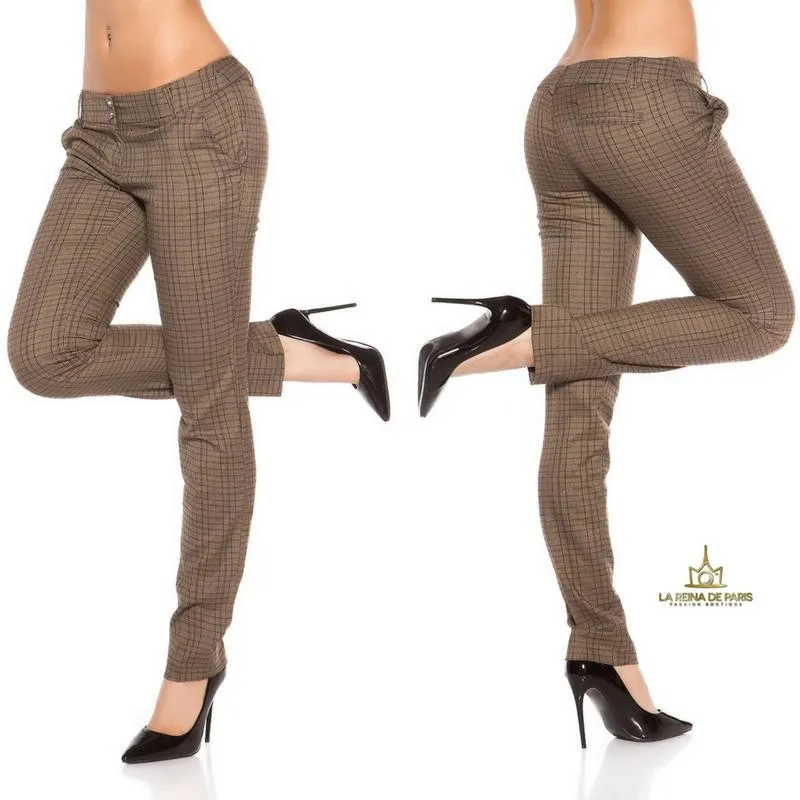 Pantalones rectos tartán brillante 