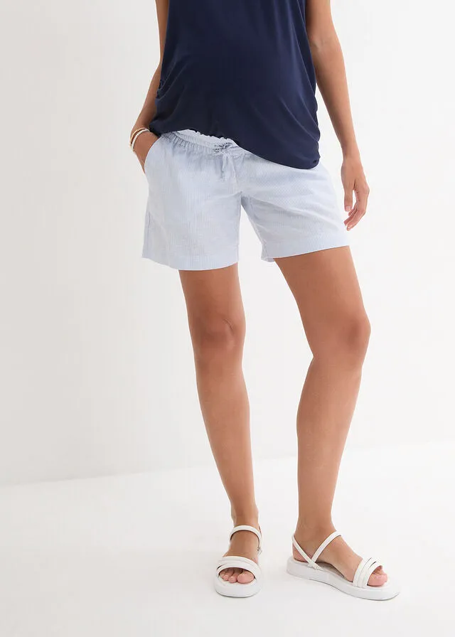 PANTALóN CORTO PREMAMá AZUL PERLABLANCO RAYAS HORIZONTALES
