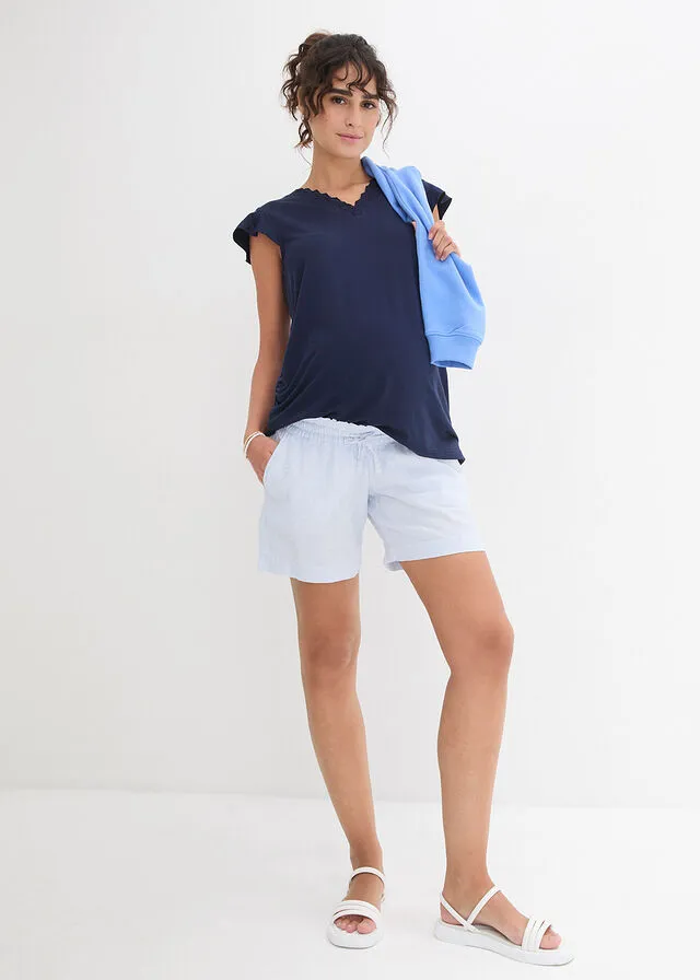 PANTALóN CORTO PREMAMá AZUL PERLABLANCO RAYAS HORIZONTALES