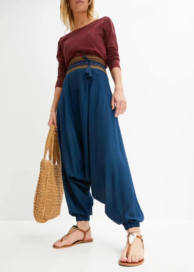 Pantalón harem Azul oscuro de rayas horizontales