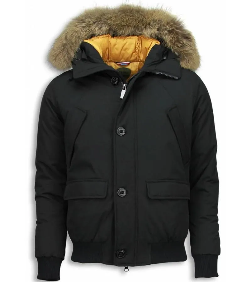PARKAS HOMBRE  CANADA ABRIGOS DE CABALLERO CORTO  CAPUCHA PELO  NEGRO