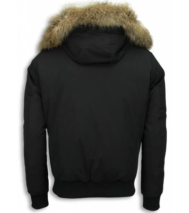 PARKAS HOMBRE  CANADA ABRIGOS DE CABALLERO CORTO  CAPUCHA PELO  NEGRO