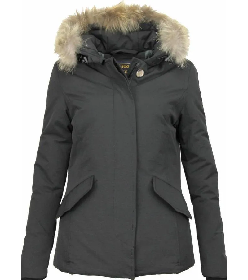 PARKAS MUJER  MUJERES ABRIGOS DE INVIERNO  CAPUCHA PELO PEQUEñA  NEGRO