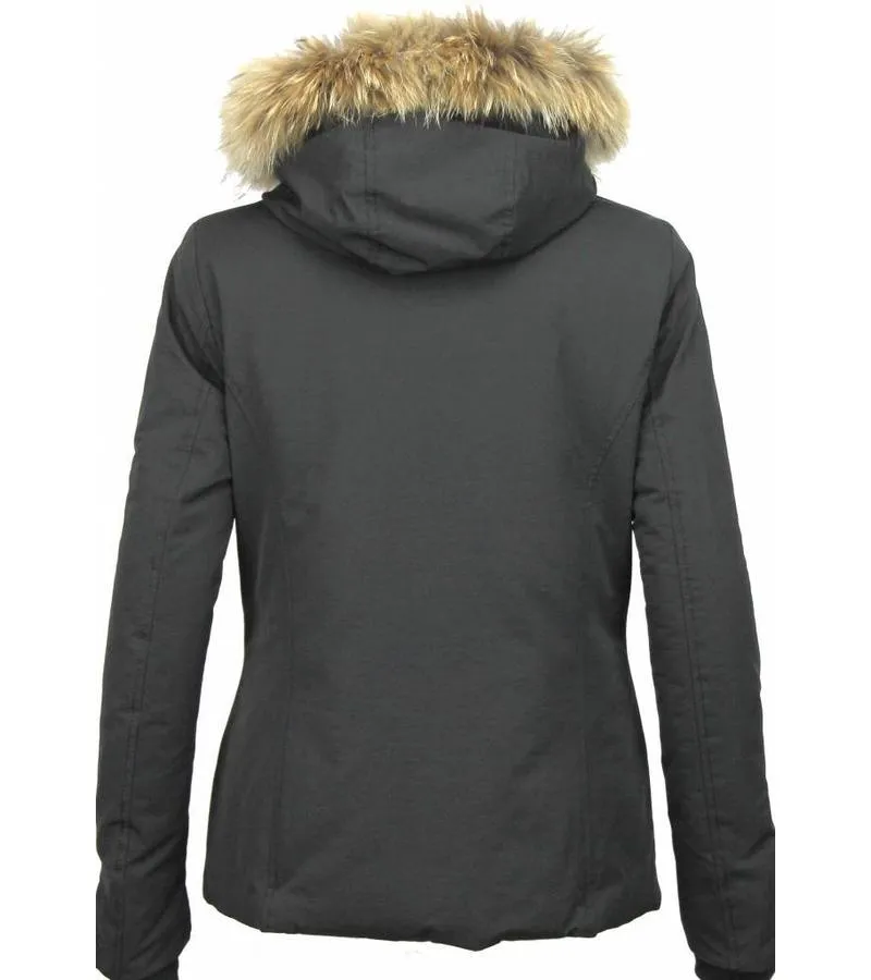 PARKAS MUJER  MUJERES ABRIGOS DE INVIERNO  CAPUCHA PELO PEQUEñA  NEGRO