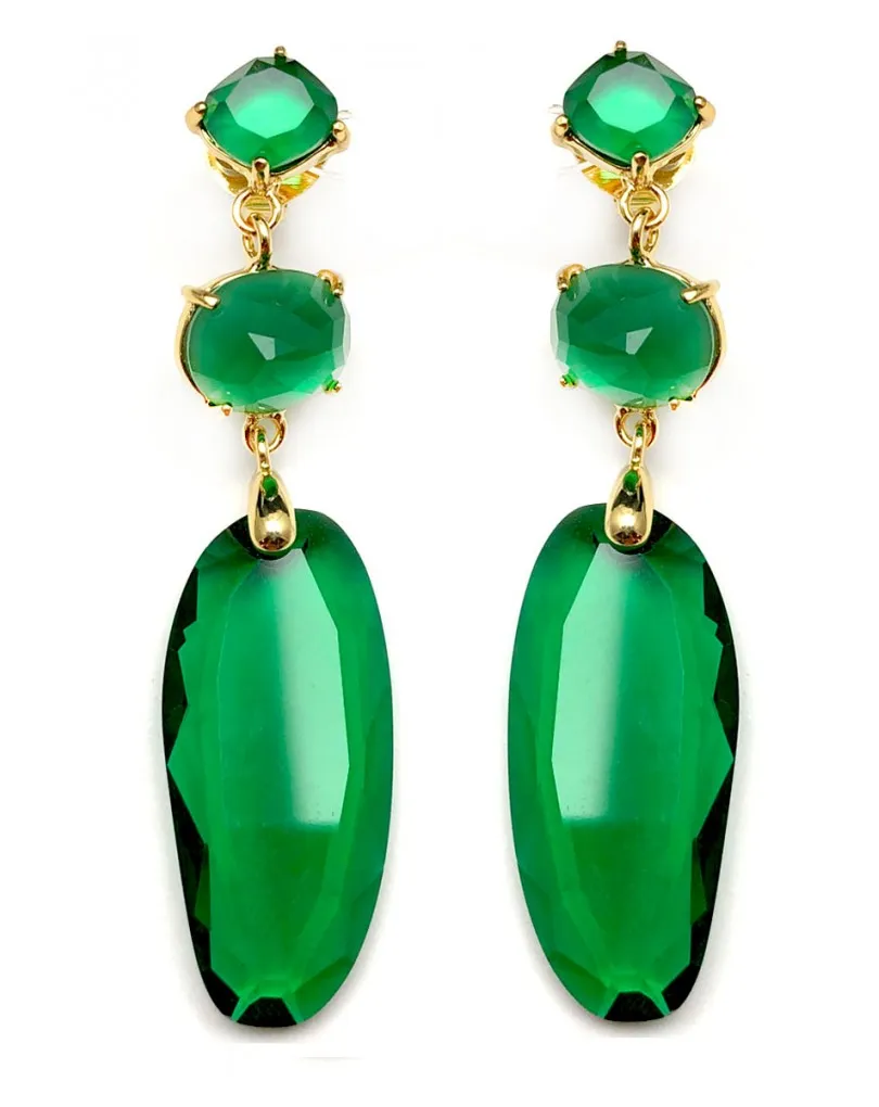 PENDIENTES DE MUJER LARGOS VERDES CHAPADOS PERFECTOS PARA BODAS
