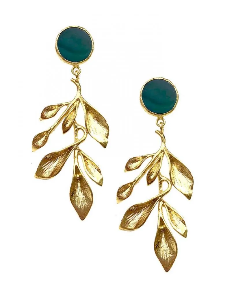 PENDIENTES DORADOS LARGOS DE PIEDRA VERDE PARA INVITADAS