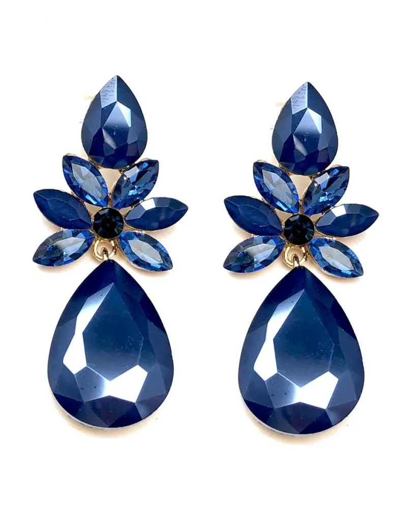 PENDIENTES LARGOS AZULES PARA INVITADA CON CRISTAL FACETADO