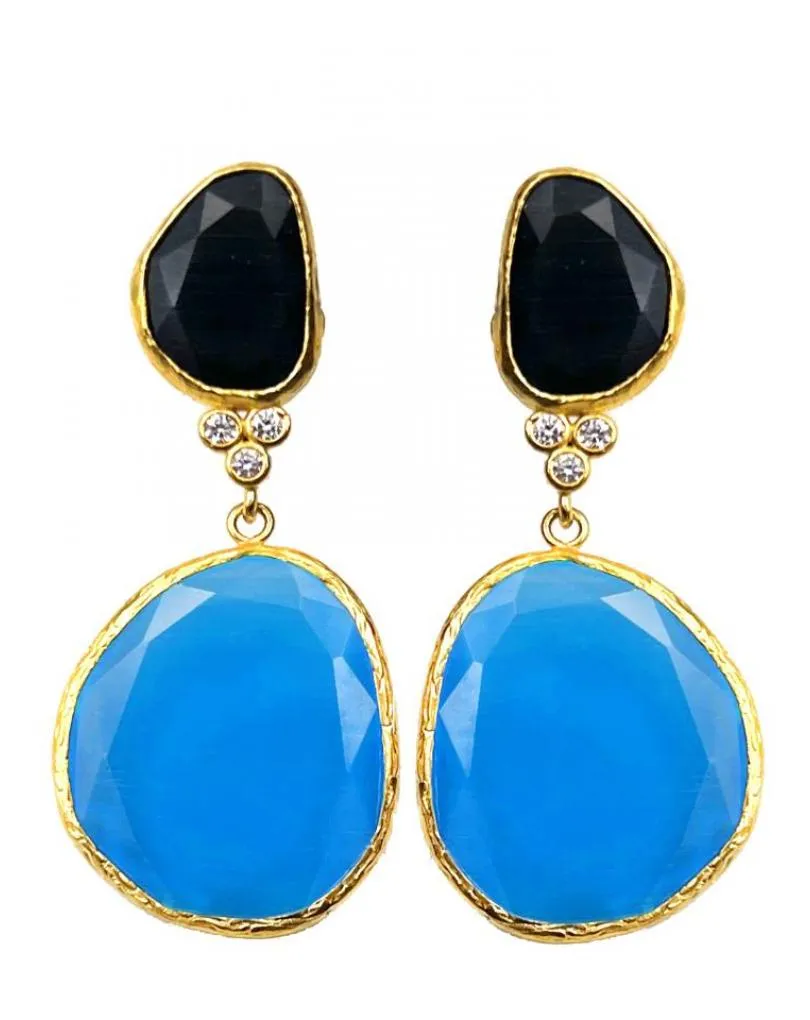 PENDIENTES LARGOS AZULES TURQUESA Y NEGROS PARA BODAS