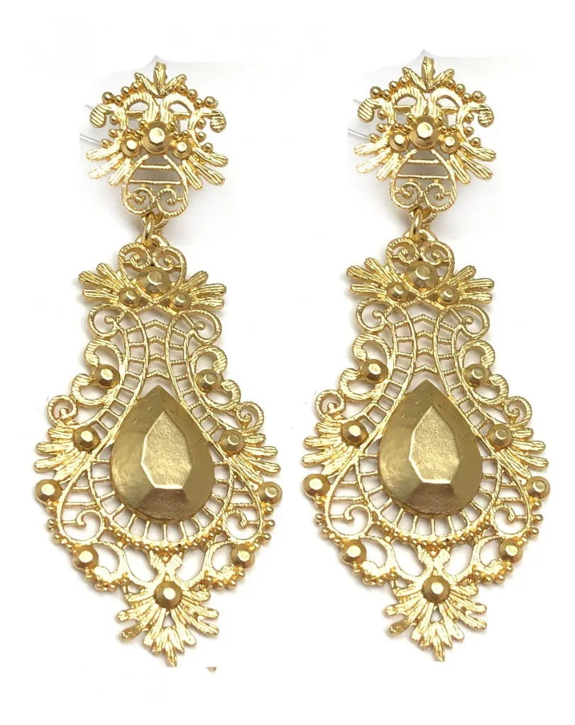 PENDIENTES LARGOS DORADOS REPLICA JOYERIA ANTIGUA PARA BODAS