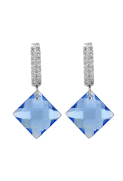 PENDIENTES LARGOS ORO BLANCO 18K CON TOPACIO AZUL REF3441B3