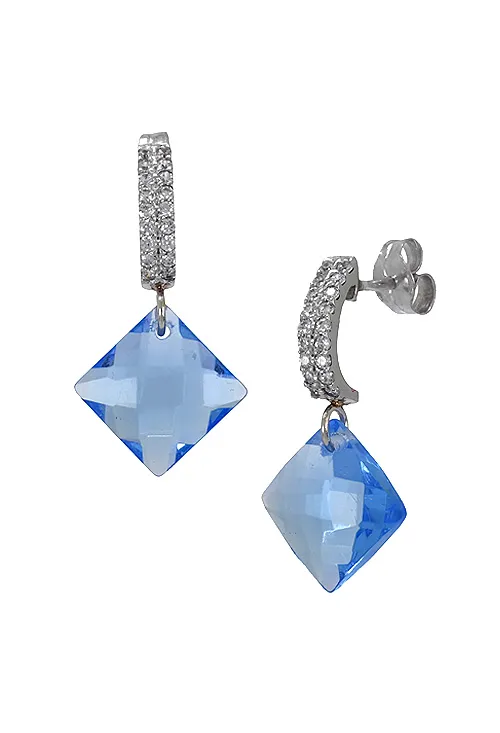 PENDIENTES LARGOS ORO BLANCO 18K CON TOPACIO AZUL REF3441B3