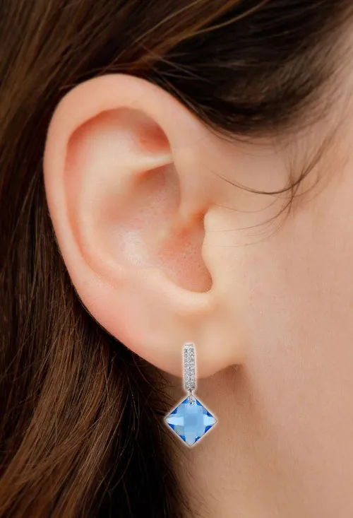 PENDIENTES LARGOS ORO BLANCO 18K CON TOPACIO AZUL REF3441B3