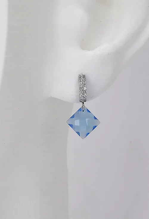 PENDIENTES LARGOS ORO BLANCO 18K CON TOPACIO AZUL REF3441B3