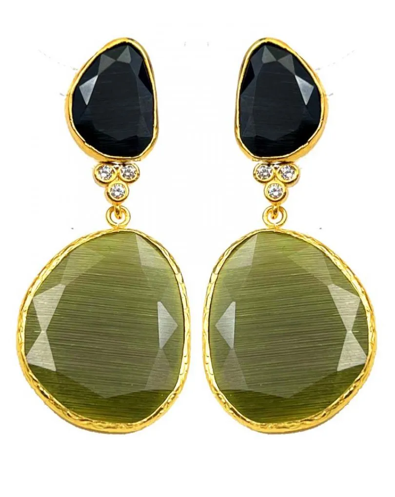 PENDIENTES LARGOS VERDES MUSGO Y NEGROS PARA BODAS