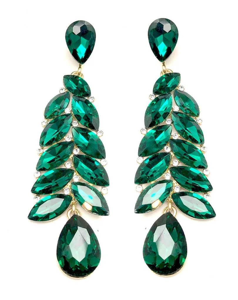 PENDIENTES LARGOS VERDES PARA BODAS CON BRILLO ESPECTACULAR