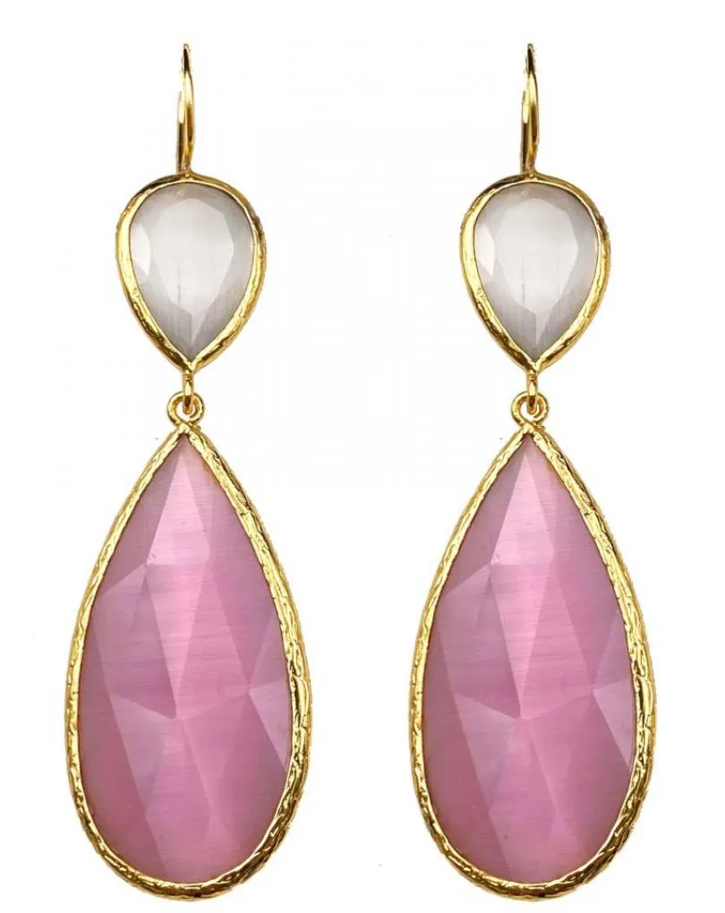 PENDIENTES MUJER LARGOS ROSAS Y BLANCOS DE PIEDRA PARA BODAS