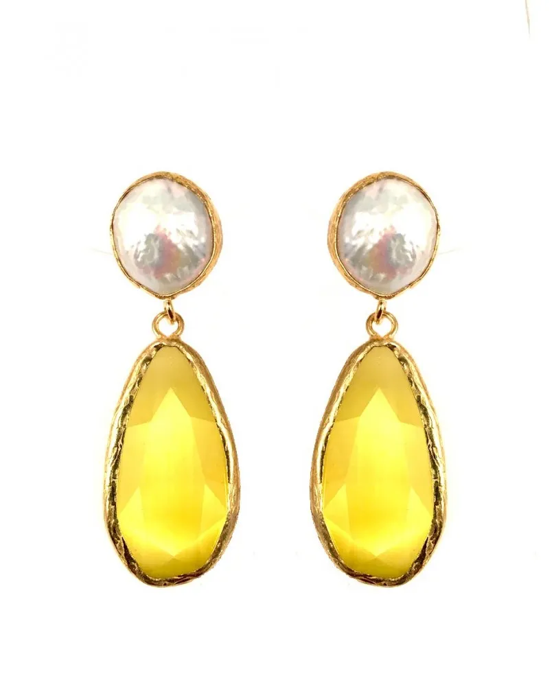 PENDIENTES PARA BODAS LARGOS EN PIEDRA, COLOR AMARILLO