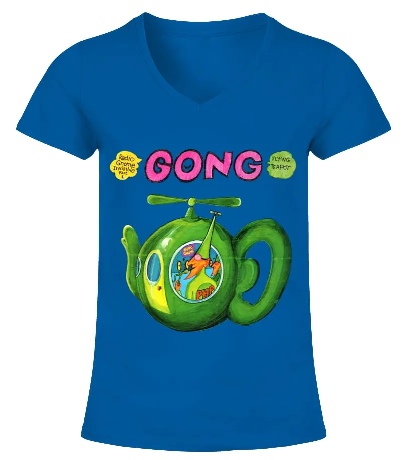 PGSRLBL. GONG  FLYING TEAPOT  RADIO GNOME INVISIBLE, PT. 1 CAMISETA CUELLO PICO MUJER